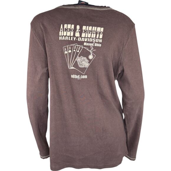 Harley-Davidson Aces & Eights Shirt XL Brown Long Sleeve Distressed Cotton - Picture 4 of 14